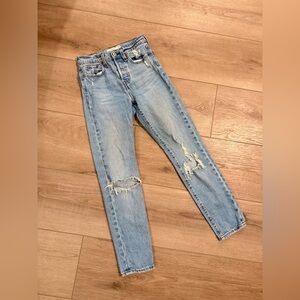 Levi Wedgie Women Classic Blue Distressed Women's Jeans